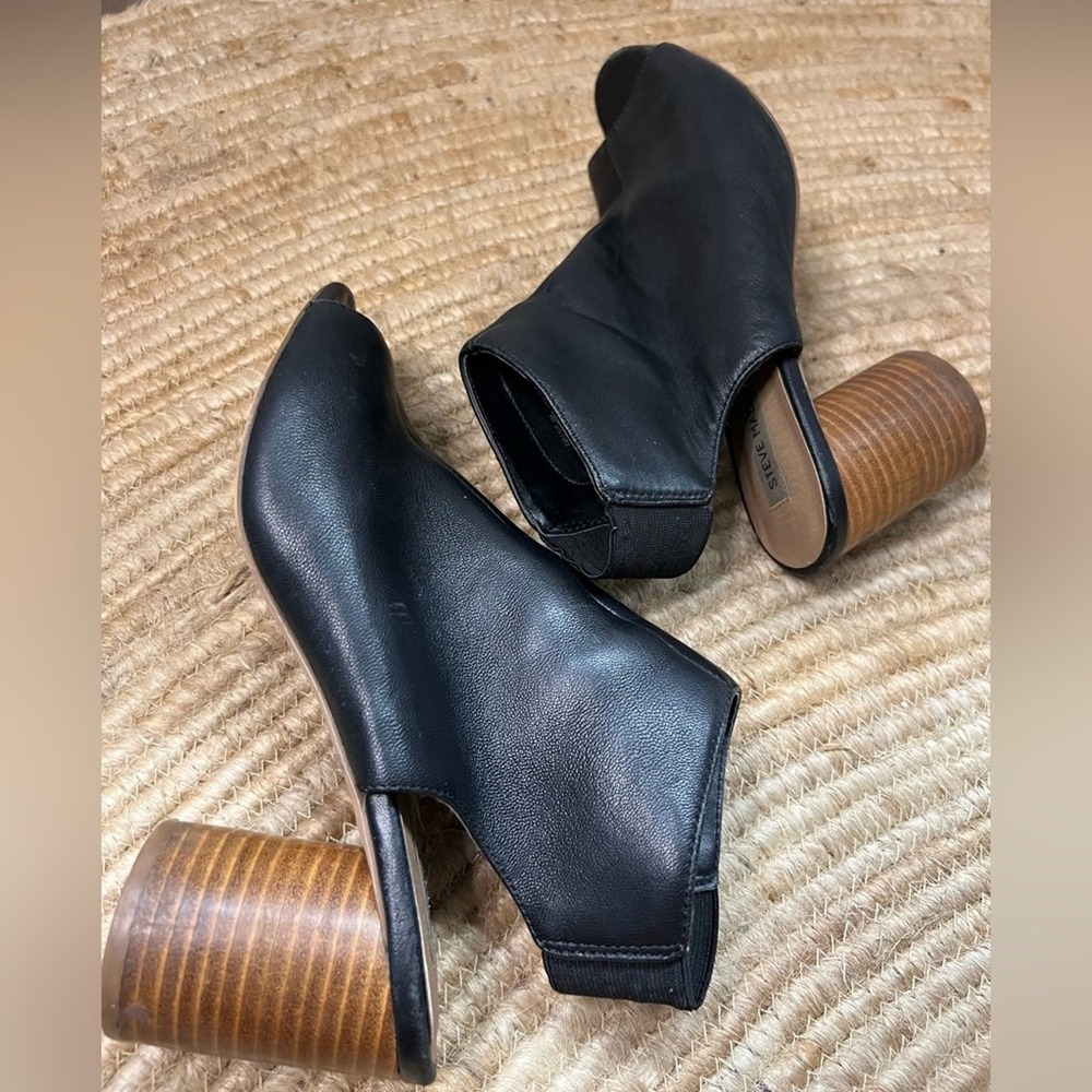 Steve Madden Womens 9M Collide Peep Toe Leather Block Heel Slingback Booties